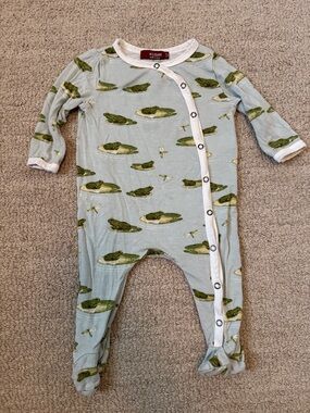 Milk barn Light Blue Frog-Print Footie One-Piece
